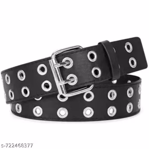 Leather Black Double Hole Belt with Metal Buckle